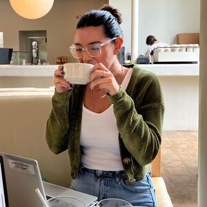 Cropped Green Cardigan